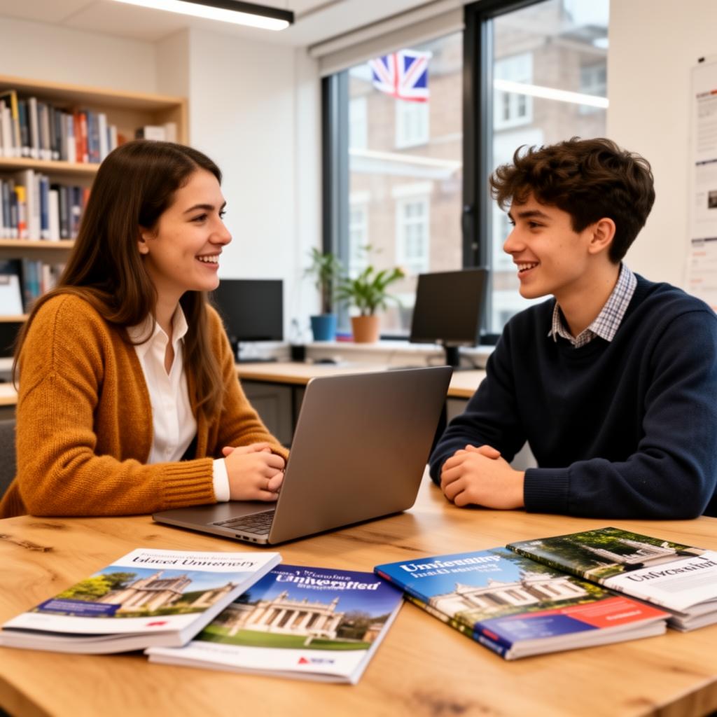 A friendly education adviser meeting with a prospective UK university student